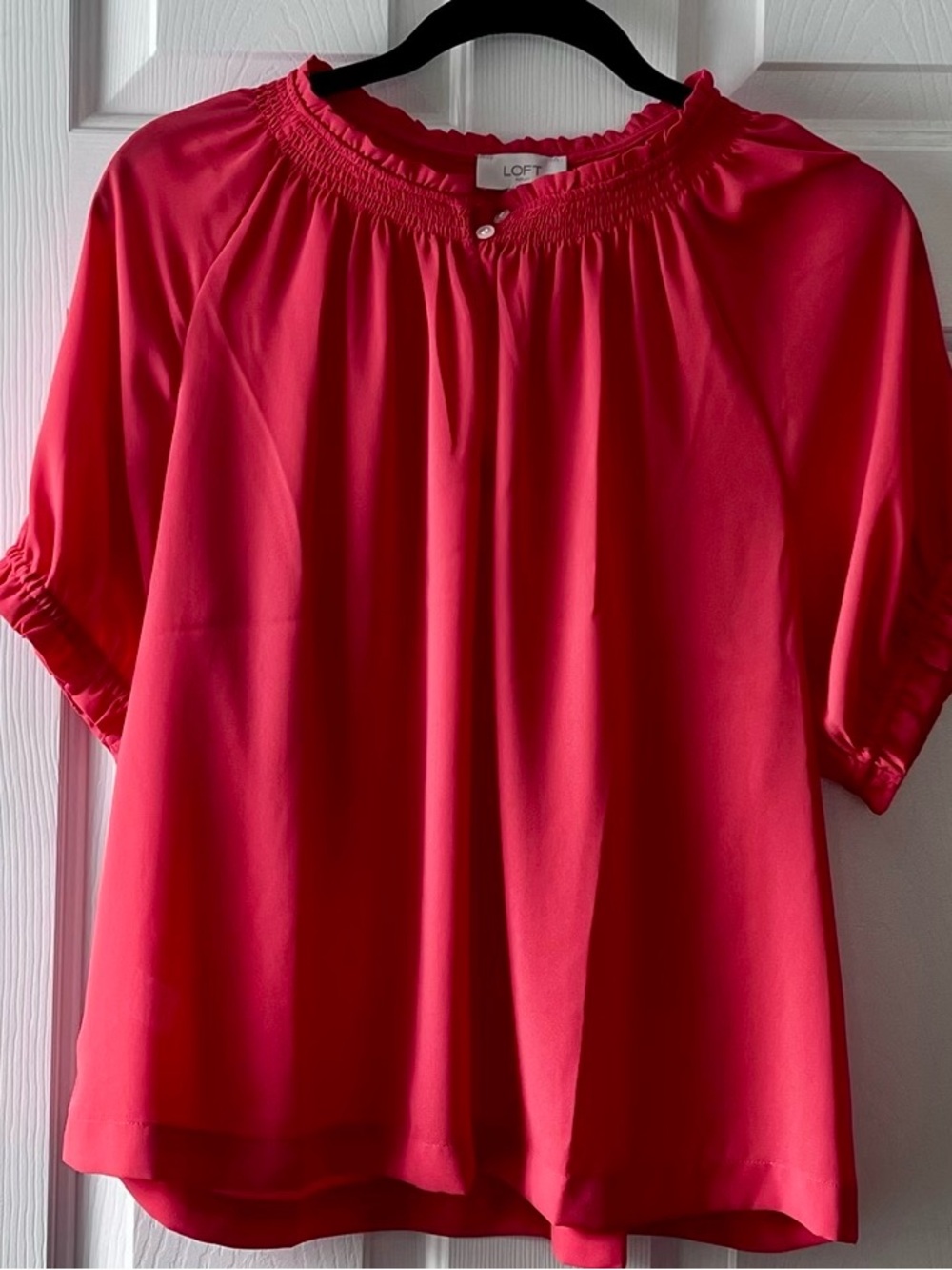 LOFT Pink Smocked Neck Flutter Sleeve Blouse Size Medium